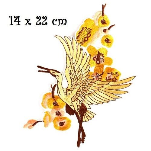 Patches Applique Ecusson Patch Thermocollant 14 X 22 Cm Oiseau Cigogne Fleur Beige Crafts Casaalvarezrh Com