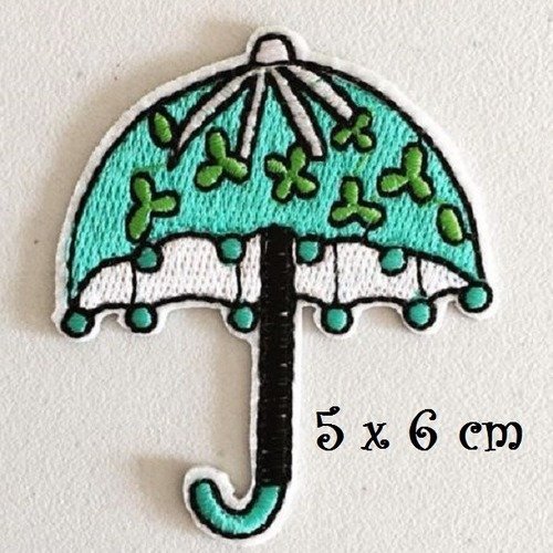Écusson patch brodé thermocollant ** 5 x 6 cm * ombrelle parapluie bleu - applique à repasser