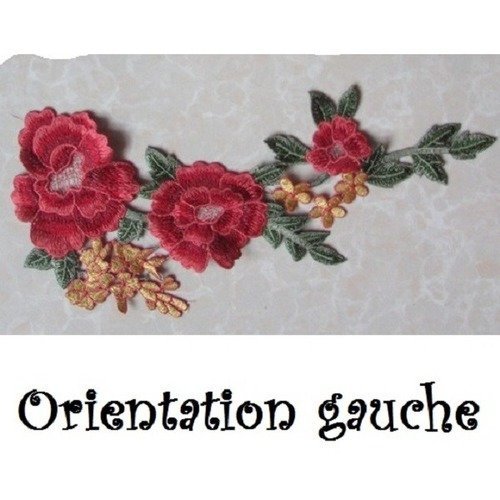 FLEURS ROSES ACD26 ** 17 x 29 cm ** APPLIQUE BRODÉE SYMÉTRIQUE COL
