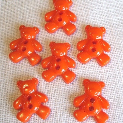 Bouton plat - ourson nounours / orange ** 16 x 20 mm ** vendu à l'unité -  couture - b24