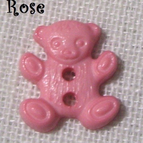 B23 / rose ** 14 x 16 mm ** ourson nounours - bouton plat plastique - vendu à l'unité -  couture