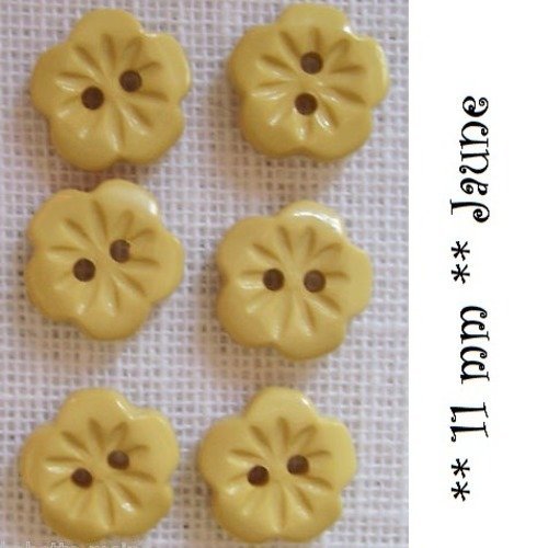 B07 / jaune ** 11 mm ** petit bouton rond fleur - vendu à l'unité -  couture layette bébé scrapbooking