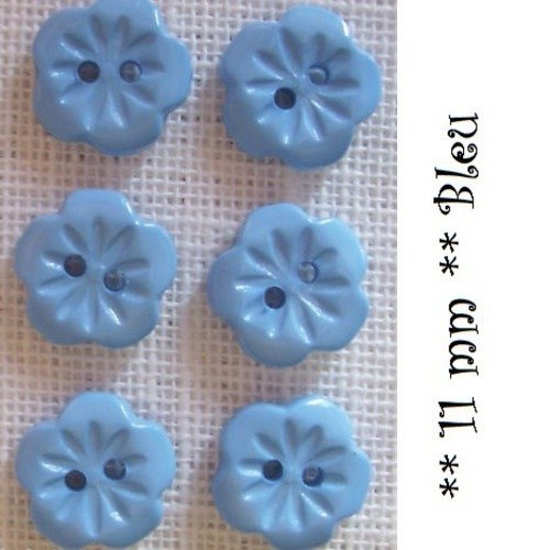B07 / bleu ** 11 mm ** petit bouton rond fleur - vendu à l'unité -  couture layette bébé scrapbooking
