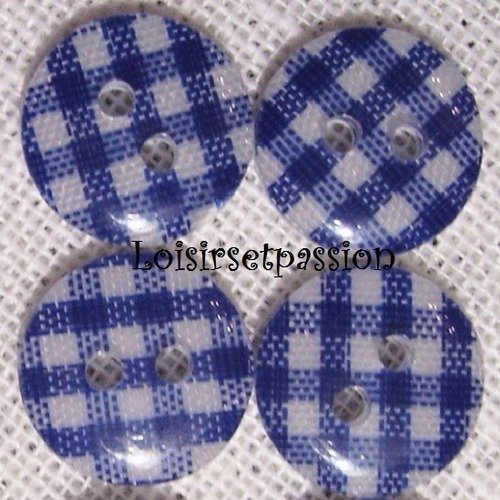 B08 / bleu roi ** 13 mm **  bouton rond 2 trous - carreau vichy - vendu à l'unité -  couture layette bébé scrapbooking