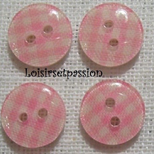 B08 / rose clair ** 13 mm **  bouton rond 2 trous - carreau vichy - vendu à l'unité -  couture layette bébé scrapbooking