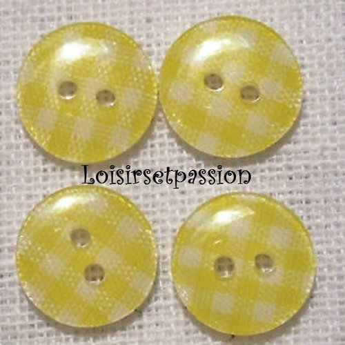 B08 / jaune soleil ** 13 mm **  bouton rond 2 trous - carreau vichy - vendu à l'unité -  couture layette bébé scrapbooking