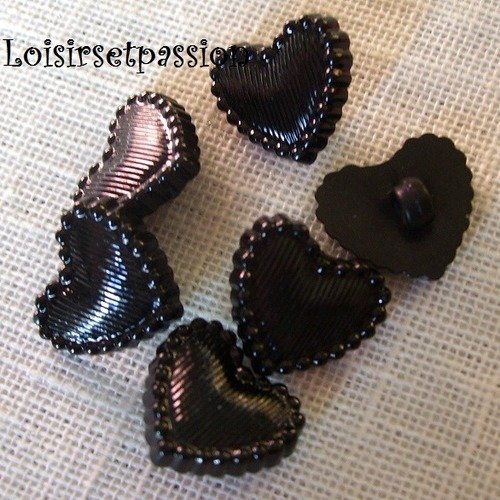 B15 / noir ** 14 mm **  bouton tige coeur ciselé - vendu à l'unité -  couture layette scrapbooking