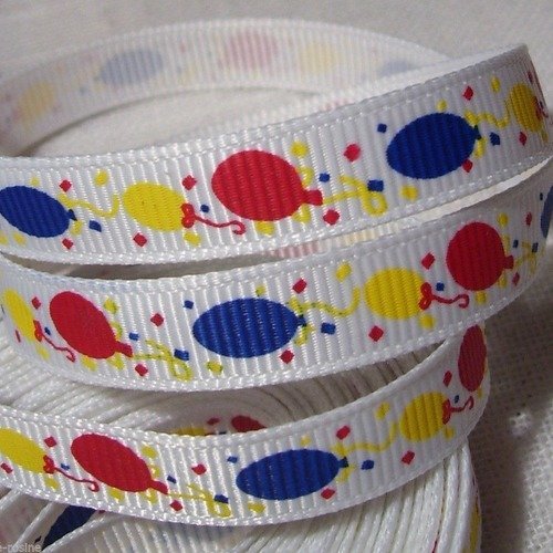 Ruban Gros Grain 10 Mm Ballon Multicolore Fetes Anniversaire Grosgrain Imprime Vendu Par 50 Cm Un Grand Marche