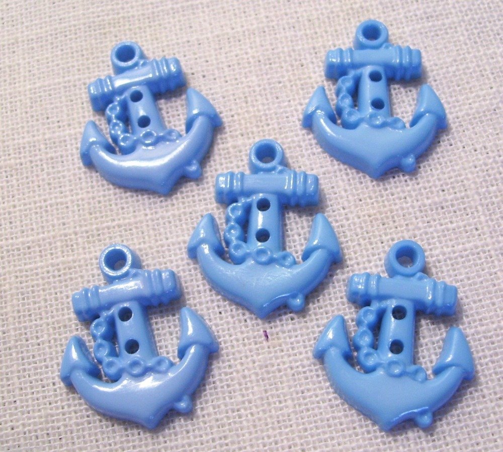 B31 couture tricot LOT de 5 BOUTONS ** 22 x 25 mm ** ANCRE MARINE MER 