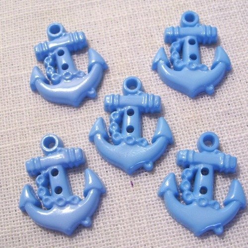 B31 / bleu ** 22 x 25 mm ** ancre marine mer - bouton plat plastique - vendu à l'unité -  couture