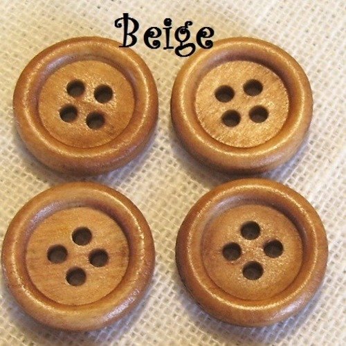 Bouton rond bois vernis / beige ** 15 mm ** couture tricot scrapbooking - t5/04