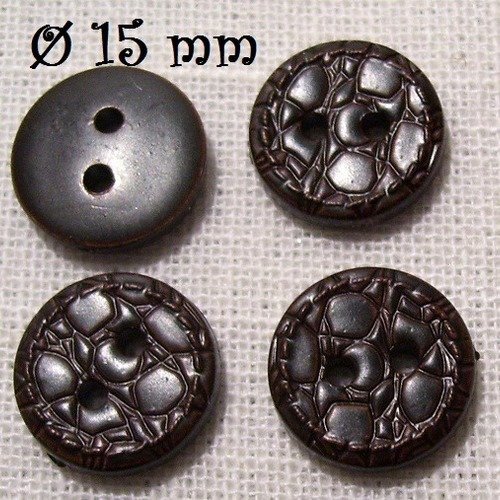 T5/05 ** 15 mm **  bouton imitation cuir marron - couture tricot scrapbooking