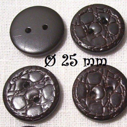 T5/05 ** 25 mm **  bouton imitation cuir marron - couture tricot scrapbooking
