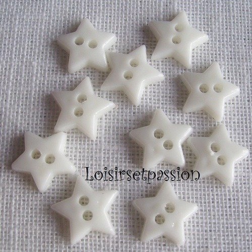 Lot de 10 boutons étoile plat 2 trous - b16 / blanc ** 12 mm ** couture, layette, scrapbooking, carterie