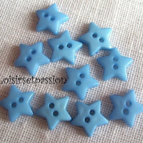 Lot de 10 boutons étoile plat 2 trous - b16 / bleu ** 12 mm ** couture, layette, scrapbooking, carterie