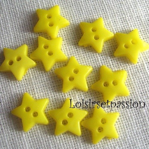 Lot de 10 boutons étoile plat 2 trous - b16 / jaune soleil ** 12 mm ** couture, layette, scrapbooking, carterie