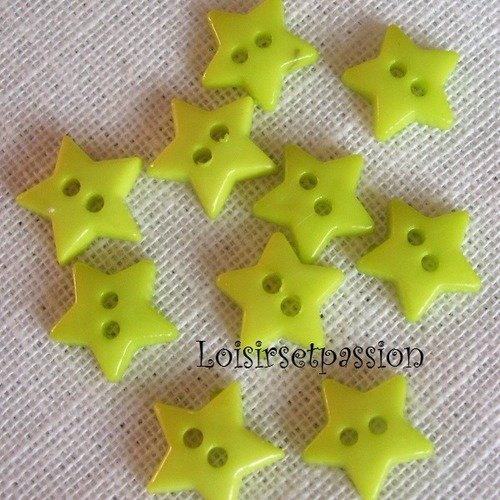 Lot de 10 boutons étoile plat 2 trous - b16 / vert anis ** 12 mm ** couture, layette, scrapbooking, carterie