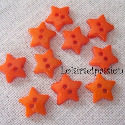 Lot de 10 boutons étoile plat 2 trous - b16 / orange ** 12 mm ** couture, layette, scrapbooking, carterie