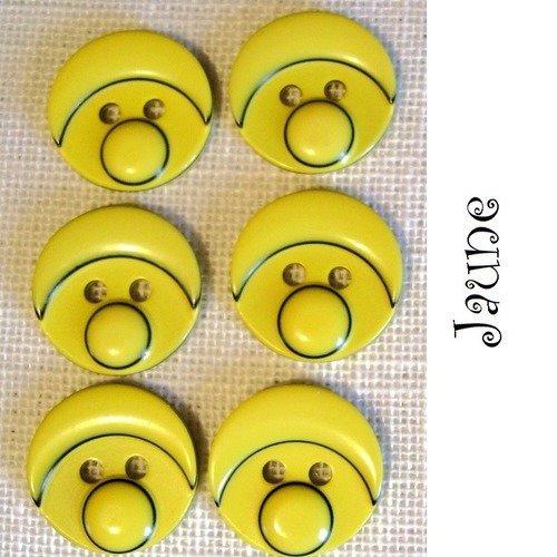 B21 / jaune ** 16 mm ** lot de 6 boutons rond plat 2 trous - tête bébé clown - couture, layette, scrapbooking