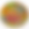 25/005 ** 2,5 cm / 25 mm **  bouton rond bois vernis décoré - rond cercle multicolore arc en ciel - couture mode vintage