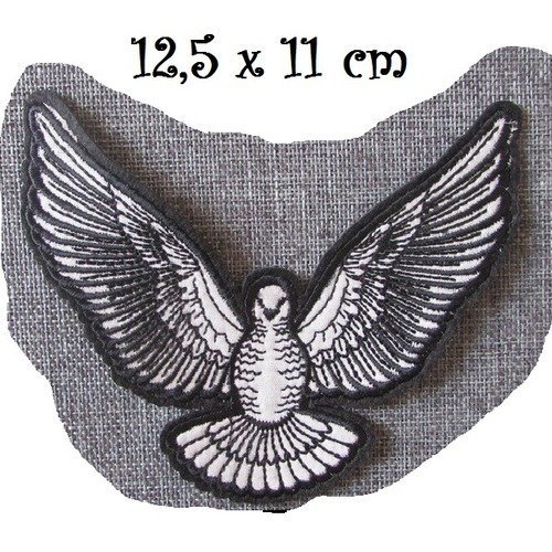 Écusson patch oiseau aigle noir crème ** 12,5 x 11 cm ** applique brodée thermocollante