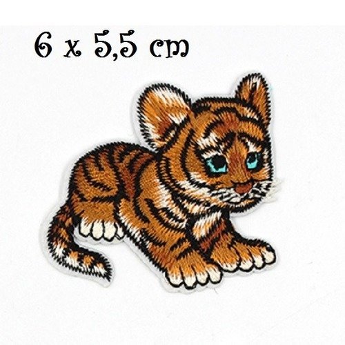 Écusson patch - petit chat tigre ** 6 x 5,5 cm ** applique brodée thermocollante