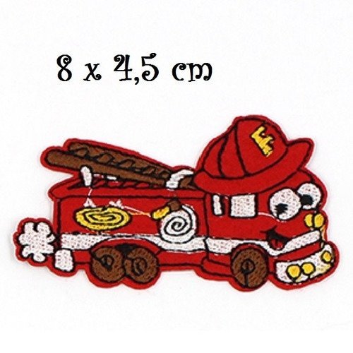Écusson patch - camion pompier ** 8 x 4,5 cm ** applique brodée thermocollante