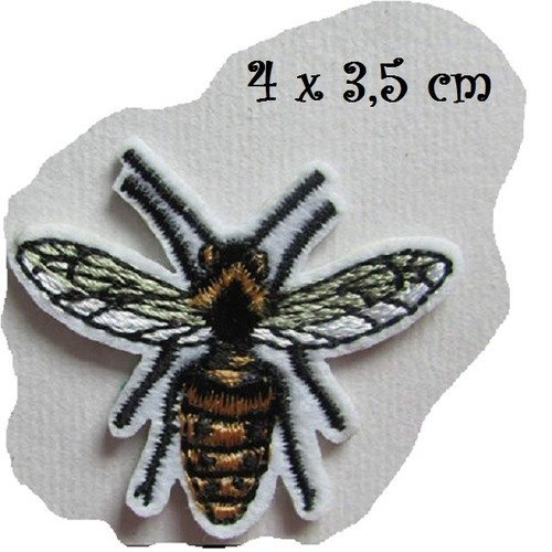 Écusson patch - insecte abeille mouche ** petite : 4 x 3,5 cm ** applique brodée thermocollante