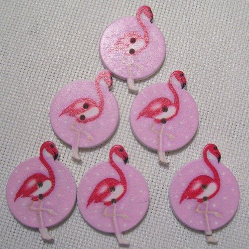 Bbf02 - bouton bois ton rouge - flamant rose oiseaux ** 25 x 34 mm ** bouton fantaisie 2 trous