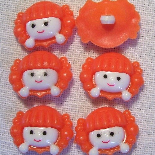 B33 / orange - tête fillette poupée ** 22 x 17 mm ** bouton fantaisie - vendu à l'unité