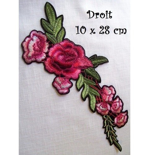 C5435 / droit - bouquet de fleurs roses ** 10 x 28 cm ** écusson patch thermocollant