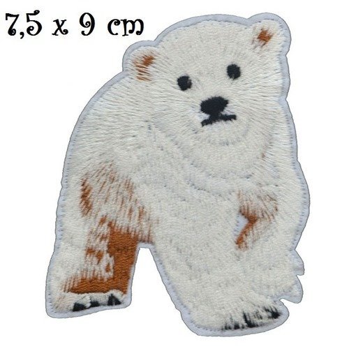 Écusson patch - ours polaire blanc ** 7,5 x 9 cm ** applique brodée thermocollante