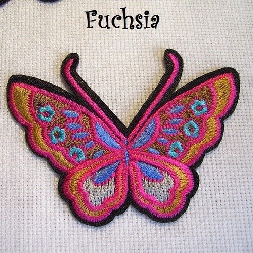 Écusson patch papillon ailes multicolores fuchsia ** 8 x 6 cm ** applique thermocollante