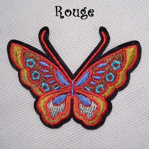 Écusson patch papillon ailes multicolores rouge** 8 x 6 cm ** applique thermocollante