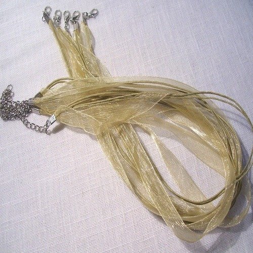 Collier cordon organza ** beige ** tour de cou coton ciré et ruban voile - vendu à l'unité - création bijoux pendentif