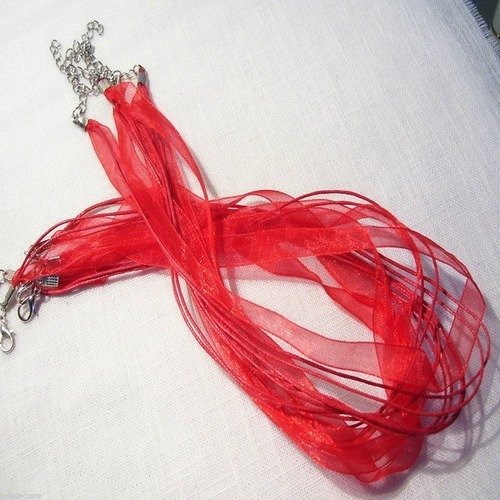 Collier cordon organza ** rouge ** tour de cou coton ciré et ruban voile - vendu à l'unité - création bijoux pendentif