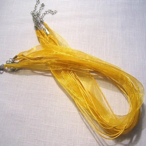 Collier cordon organza ** jaune tournesol ** tour de cou coton ciré et ruban voile - vendu à l'unité - création bijoux pendentif