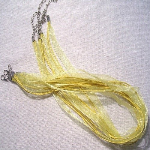 Collier cordon organza ** jaune clair ** tour de cou coton ciré et ruban voile - vendu à l'unité - création bijoux pendentif