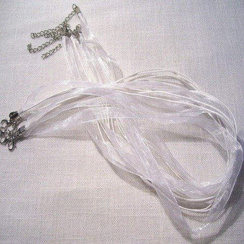 Collier cordon organza ** blanc ** tour de cou coton ciré et ruban voile - vendu à l'unité - création bijoux pendentif
