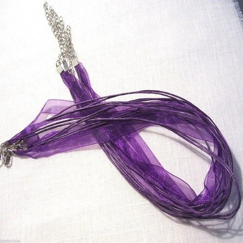 Collier cordon organza ** violet ** tour de cou coton ciré et ruban voile - vendu à l'unité - création bijoux pendentif
