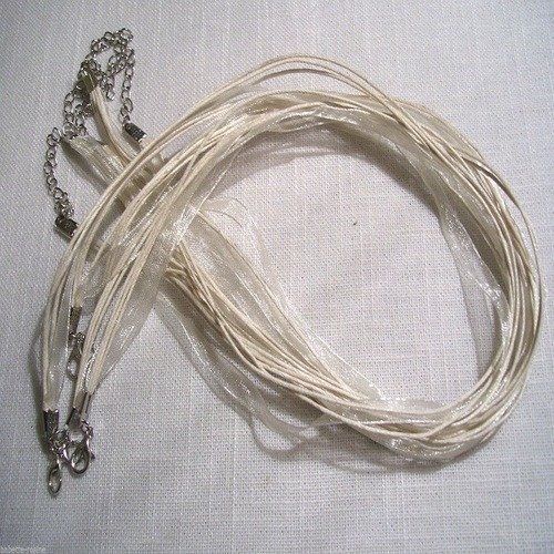 Collier cordon organza ** écru ** tour de cou coton ciré et ruban voile - vendu à l'unité - création bijoux pendentif