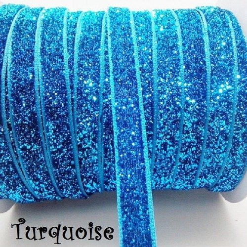 Ruban velours - n°13 / turquoise - galon scintillant paillette glitter ** 10 mm ** vendu au mètre