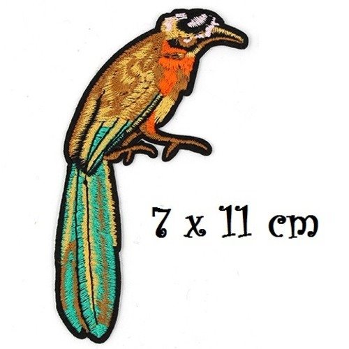 Écusson patch - oiseau perroquet ** 7 x 11 cm ** applique brodée thermocollante