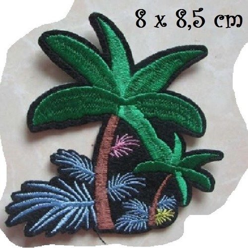 Écusson patch thermocollant - arbre palmier île ** 8 x 8,5 cm ** applique brodée à repasser