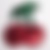 Patch écusson thermocollant - fruit cerise double rouge sequin ** 6,5 x 8 cm ** applique à repasser