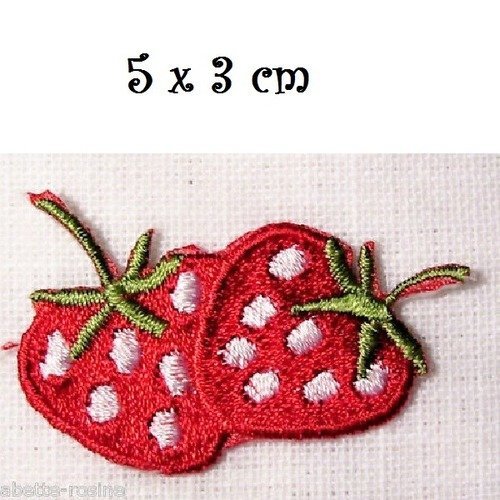 Patch écusson thermocollant - fruit duo de fraise rouge ** 5 x 3 cm ** applique à repasser
