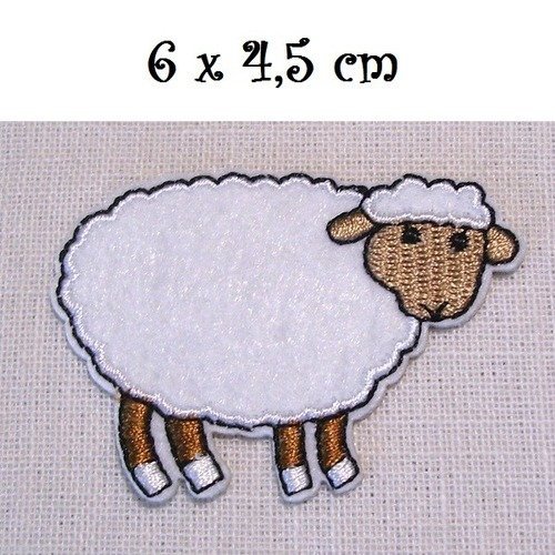 Écusson patch - agneau mouton blanc ** 6 x 4,5 cm ** applique thermocollante