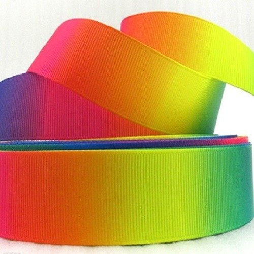 Ruban arc en ciel rainbow multicolore ** 25 mm ** gros grain imprimé - vendu par 50 cm