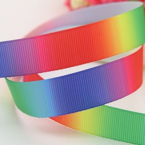 Ruban arc en ciel rainbow multicolore ** 10 mm ** gros grain imprimé - vendu par 50 cm