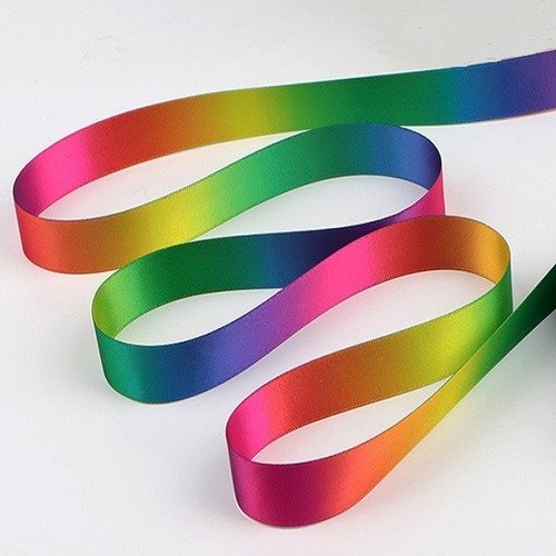 Ruban satin, arc en ciel multicolore / vif - rainbow ** 9 mm ** galon imprimé double face - vendu au mètre